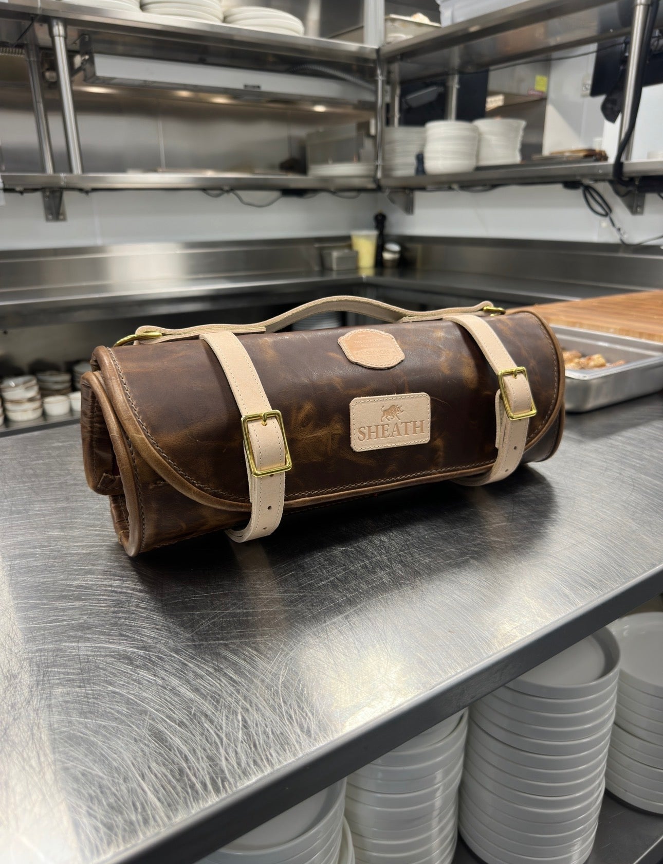 Brown Heritage Roll with visible brand logo on a metal surface in a kitchen setting